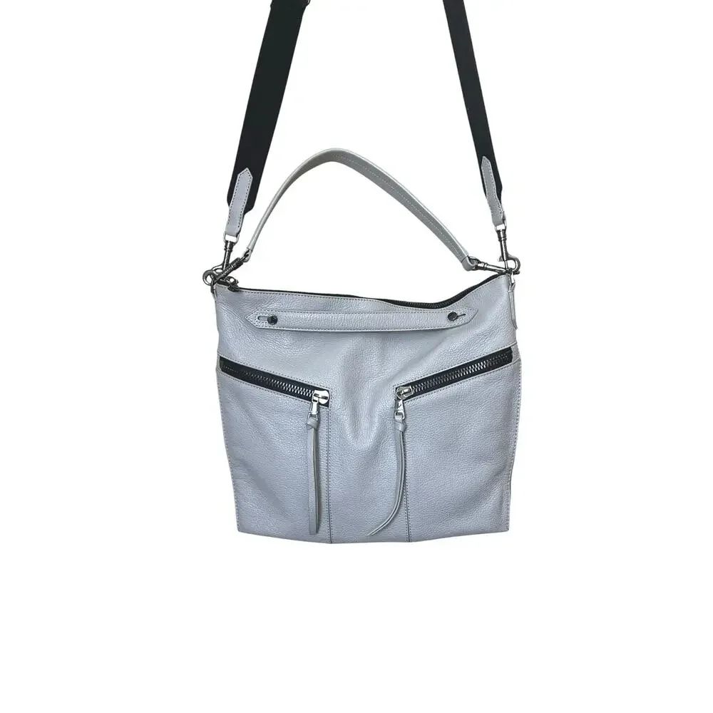 Botkier Trigger Convertible Hobo Purse Handbag Silver Grey Pebbled Leather